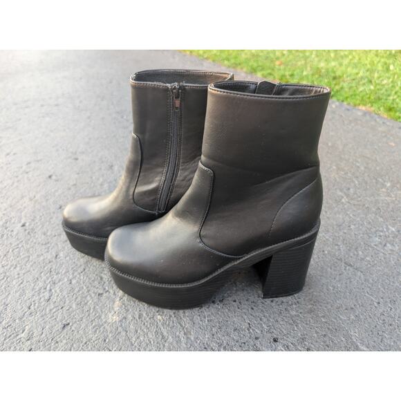 MADDEN GIRL Womens Grace Black Platform Zip Up Heeled Boots 8.5M Chunky - Picture 1 of 8